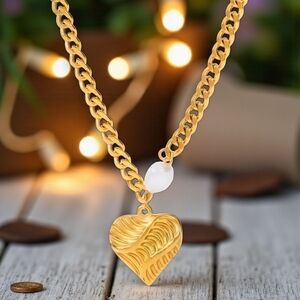 🆕️18K Gold-Plated Stainless Steel Cuban Chain Trendy Necklace with Pearl Accent